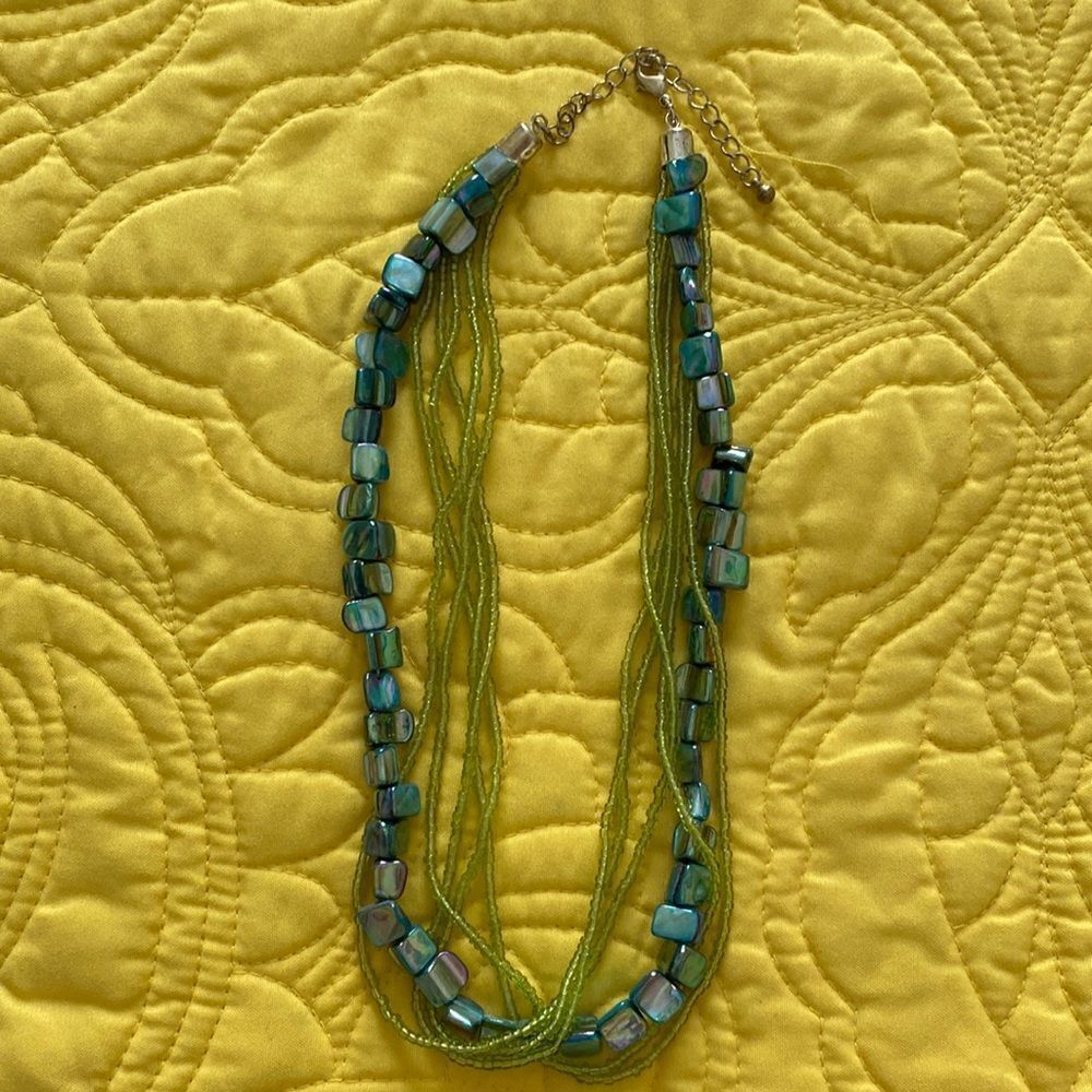 Green and Turquoise colored Beaded Necklace